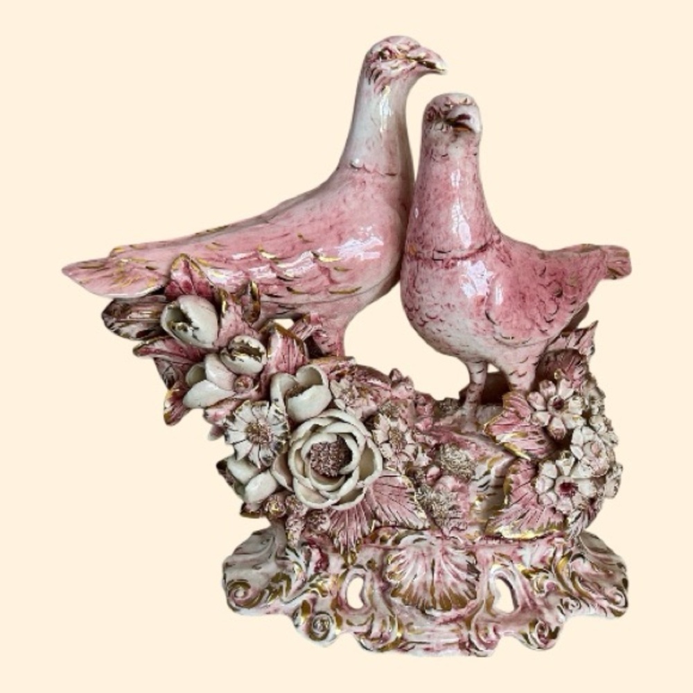 Freeman-Leidy Pink Doves Figurine Ceramic Originals Laguna Beach Signed 1944-55